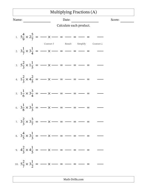 multiplying fractions with mixed numbers worksheet