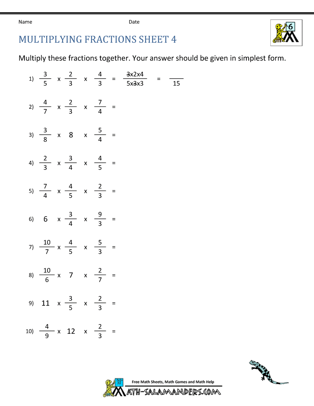 multiplying fractions with whole numbers worksheet
