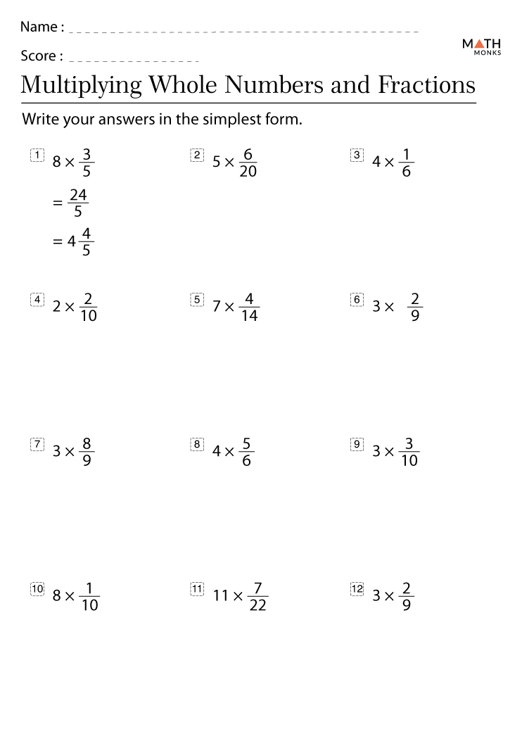 Multiplying Fractions Worksheets with Answer Key