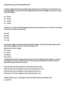 Adding, Subtracting, and Multiplying Fractions Word Problems ...