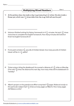 Fraction Multiplication Word Problems Worksheets