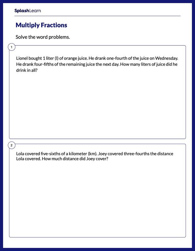 multiplying fractions word problems worksheet 5th grade