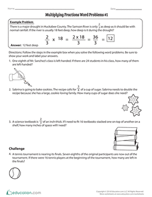 Multiplying Fractions Word Problems #1 | Worksheet 
