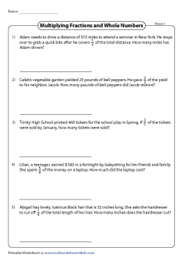 Fraction Multiplication Word Problems Worksheets