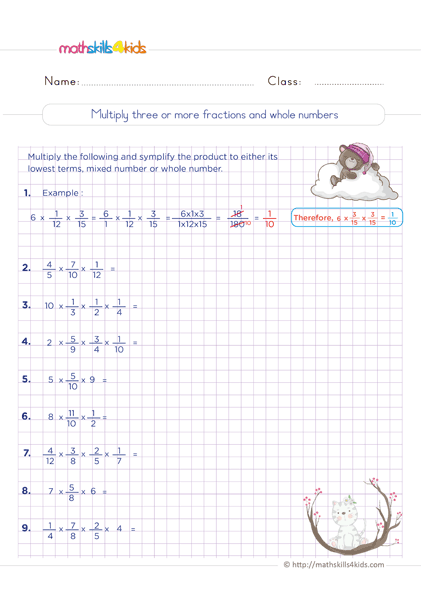 multiplying fractions worksheet answers