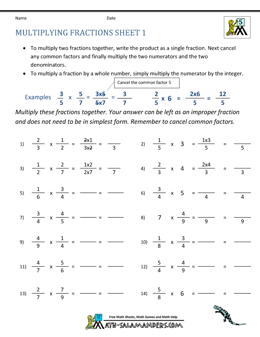 multiplying fractions worksheet answers