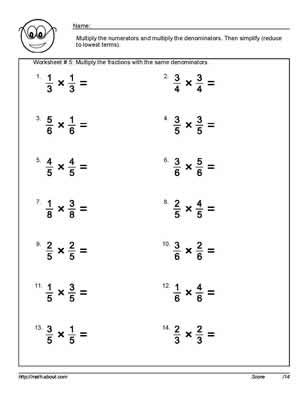 Multiply Fractions With Common Denominators Worksheets
