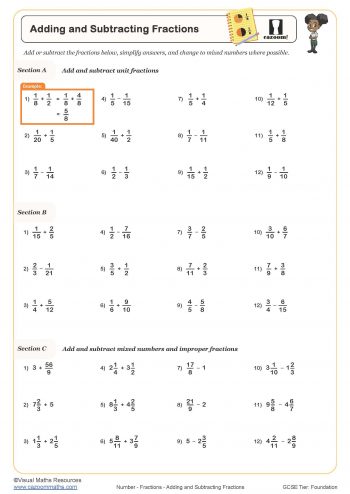 Year 9 Fractions Worksheets | PDF Printable Year 9 Fractions ...