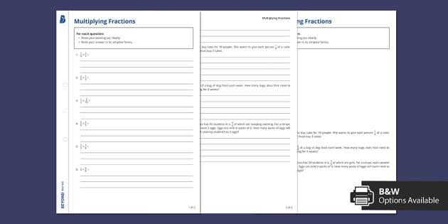 Multiplying Fractions Worksheets (PDF) | Number | Beyond