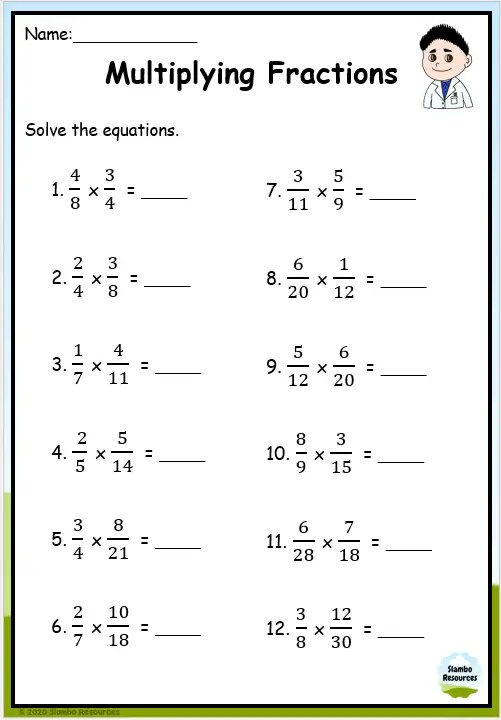multiplying fractions worksheet with answers