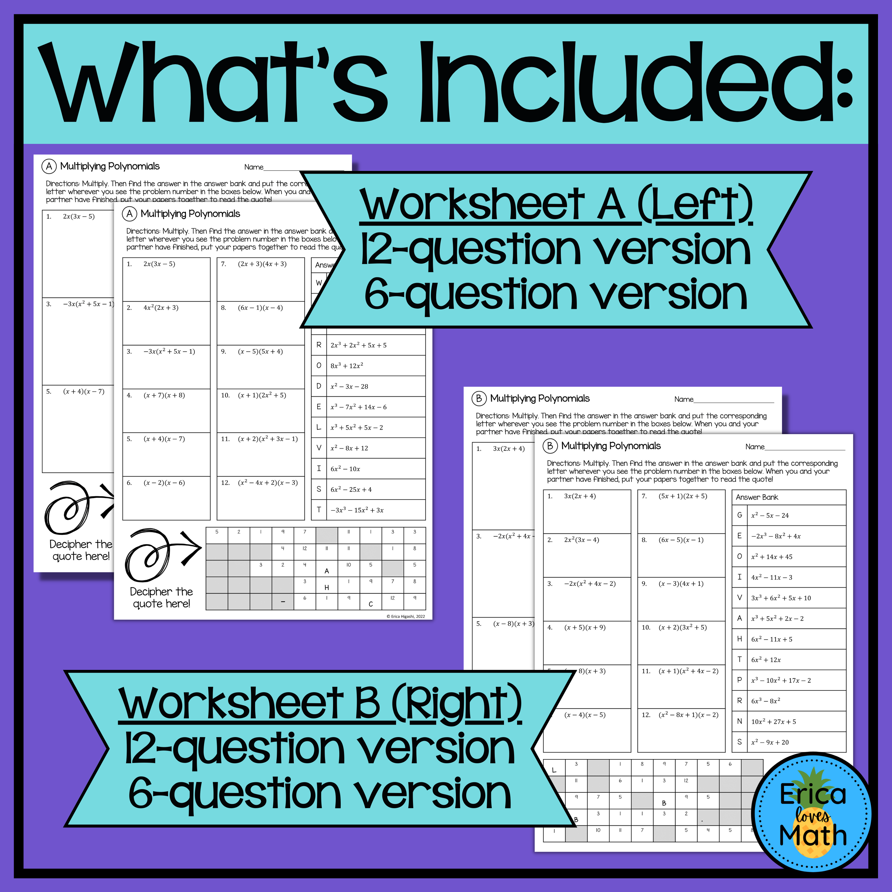 Multiplying Polynomials Differentiated Partner Worksheets Quotable