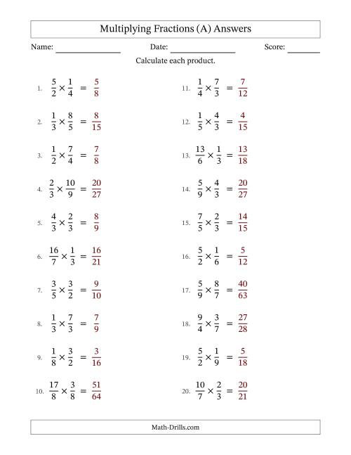 Multiplying Proper and Improper Fractions with No Simplification ...