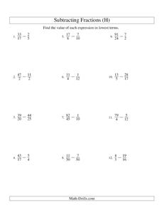 Subtracting Improper Fractions [8] Worksheet for 4th - 5th Grade ...