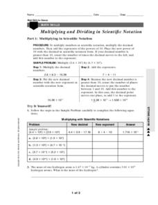 Multiplying and Dividing in Scientific Notation Worksheet for 8th ...