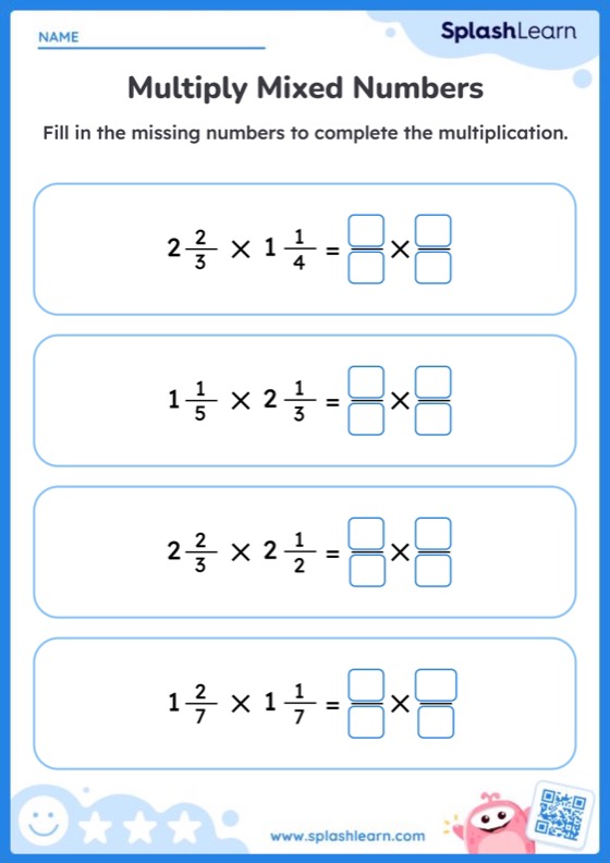multiplying mixed fractions printable