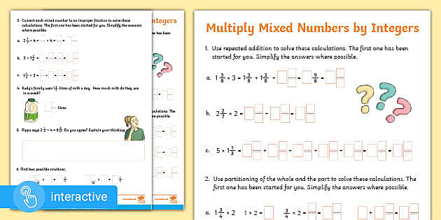 multiplying mixed numbers and whole numbers worksheet