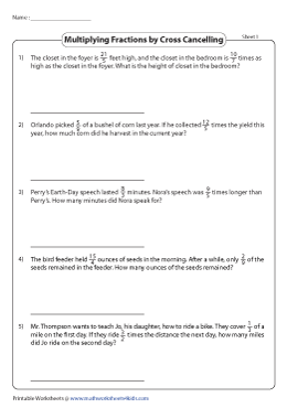 Fraction Multiplication Word Problems Worksheets