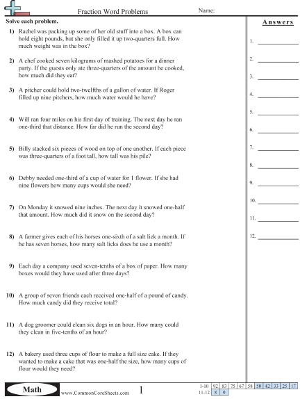 multiplying mixed numbers word problems worksheet