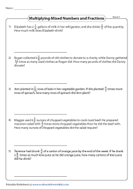 multiplying mixed numbers word problems worksheet