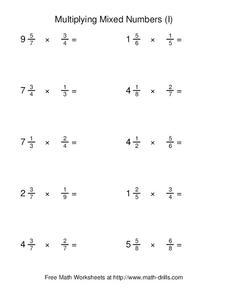 Multiplying Mixed Numbers (I) Worksheet for 4th - 6th Grade ...