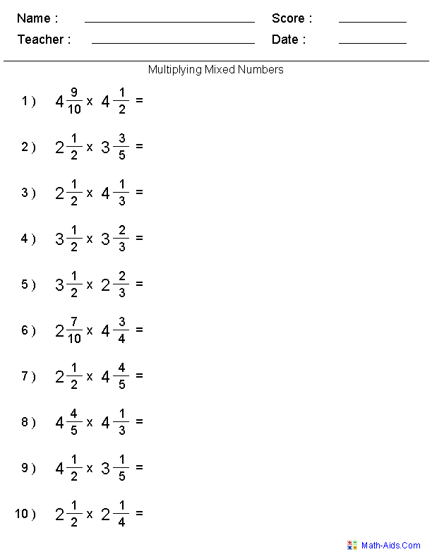 Fractions Worksheets | Printable Fractions Worksheets for Teachers