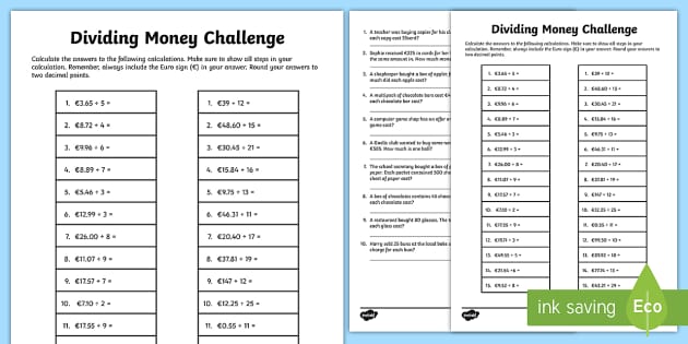 Teacher-Made KS2 Dividing Money Worksheets | Twinkl - Twinkl