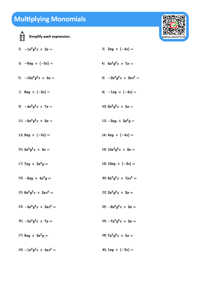 Multiplying Monomials worksheets