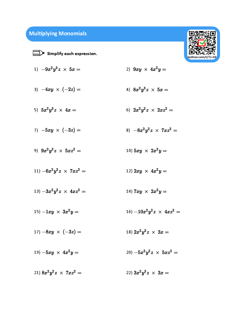 multiplying monomials worksheet with answers