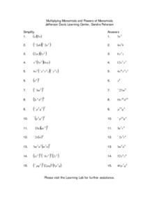 Multiplying Monomials and Powers of Monomials Lesson Plan for 9th ...
