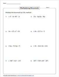 Multiplying Polynomials Worksheets