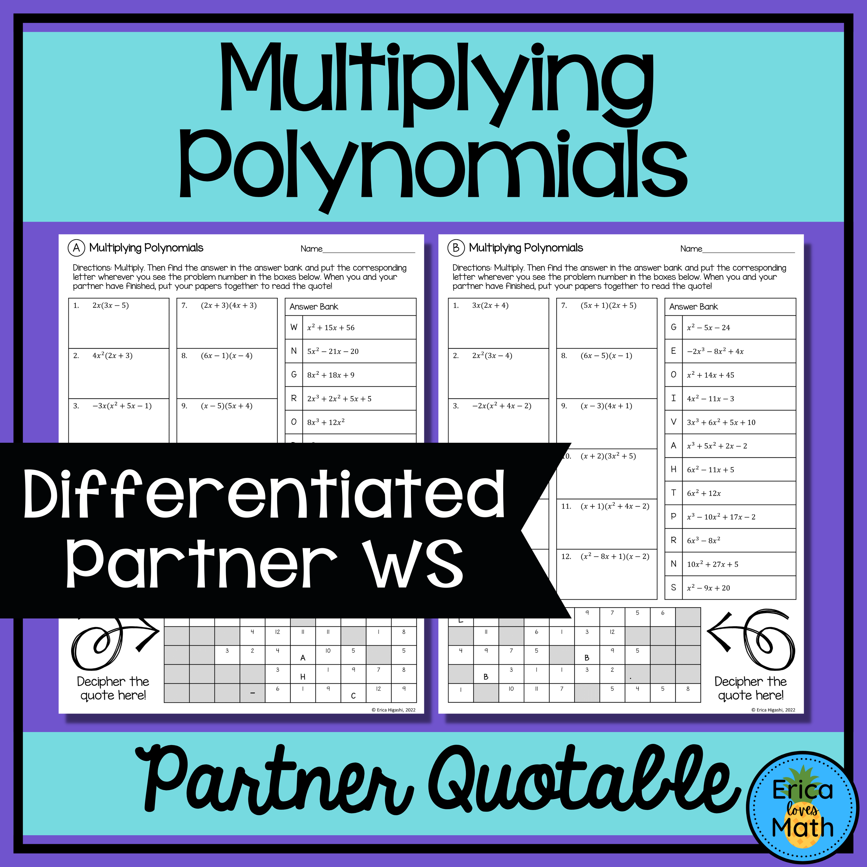 Multiplying Polynomials Differentiated Partner Worksheets Quotable ...
