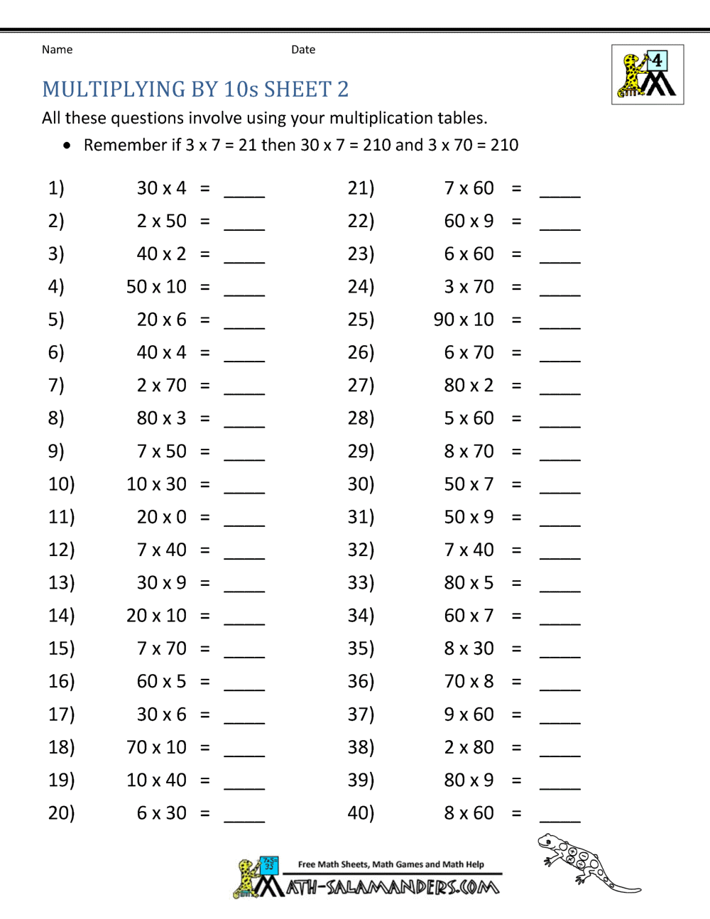 multiplying powers of 10 worksheet