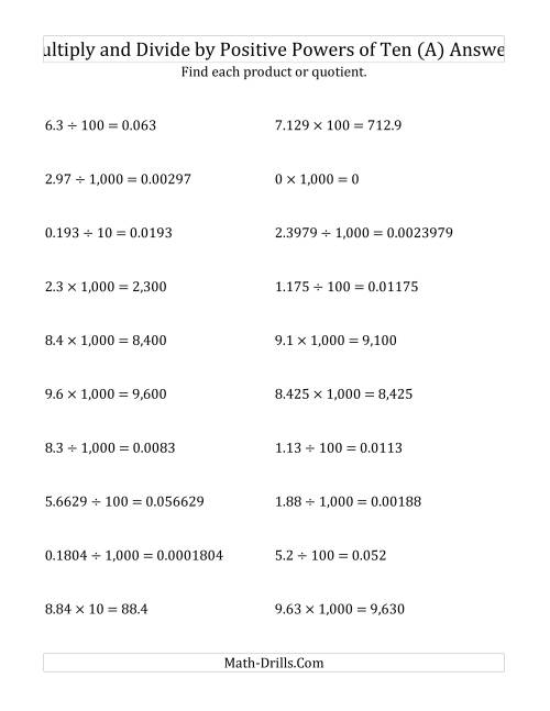 multiplying powers of 10 worksheet