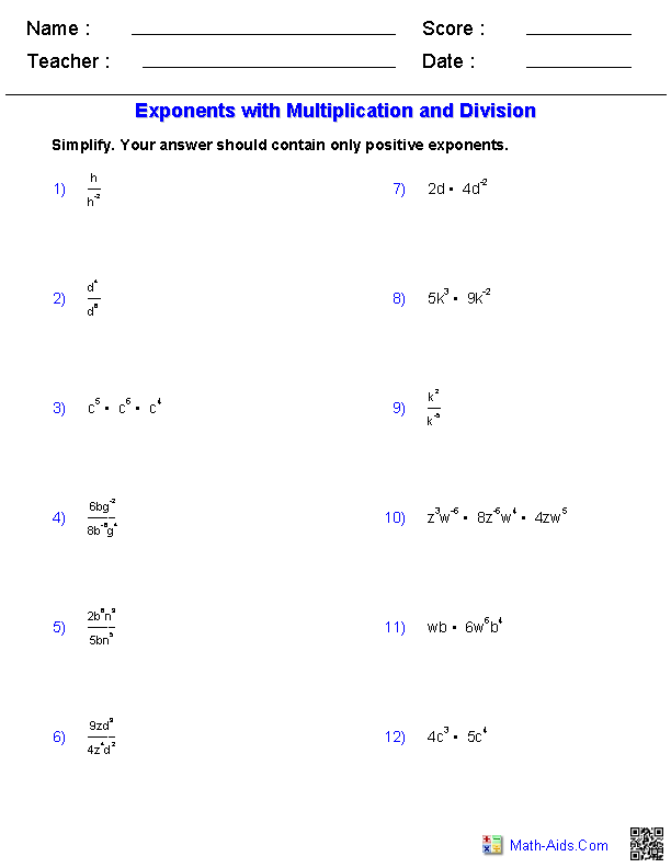 Exponents and Radicals Worksheets | Exponents &  Radicals ...
