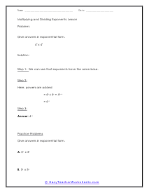 Multiplying and Dividing Exponents Worksheets