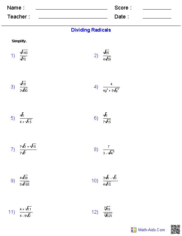 multiplying radical expressions worksheet answers