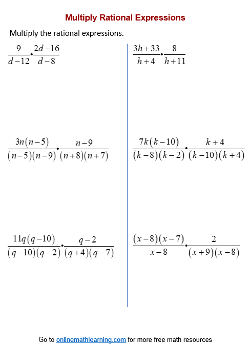 Multiply Rational Expressions Worksheets (printable, online ...
