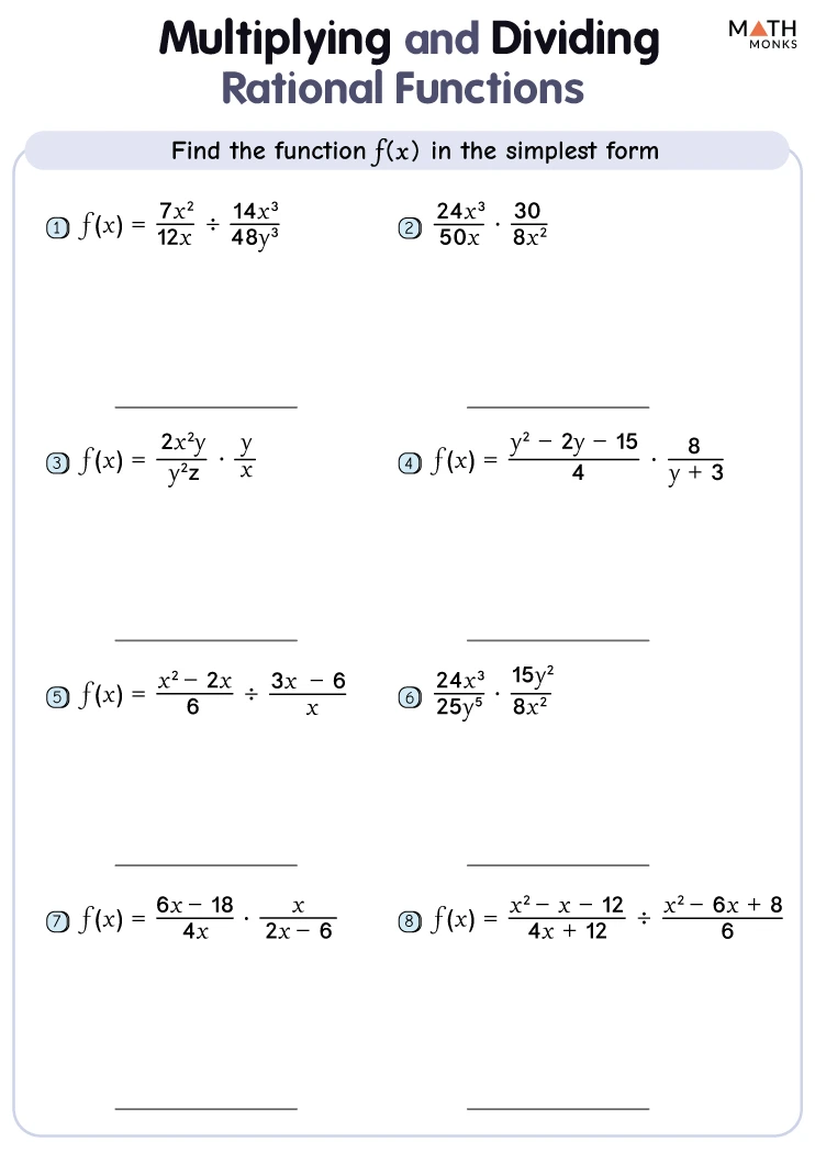 Multiplying and Dividing Rational Expressions Worksheets - Math Monks