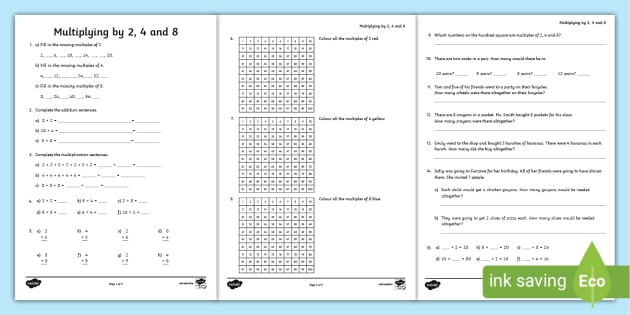 Multiplying by 2, 4 and 8 Worksheets (teacher made) - Twinkl