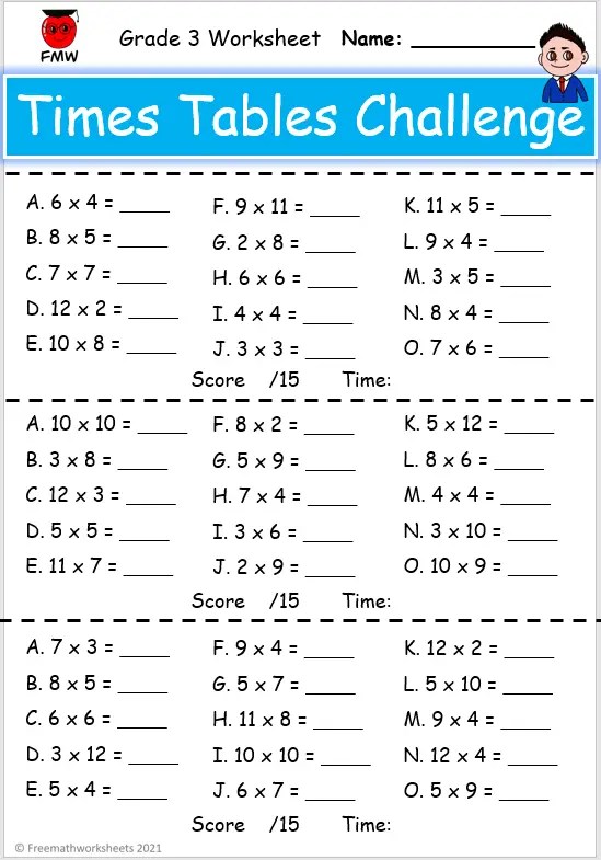 Grade 3 Times Tables Worksheets | Free Printables | Multiplication