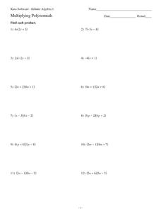 Multiplying Polynomials Lesson Plans &  Worksheets | Lesson Planet