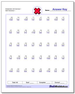 Multiplication Worksheets: Multiplication with Decimals
