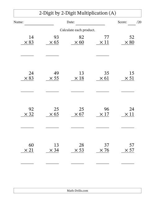 Multiplying 2-Digit by 2-Digit Numbers (A)