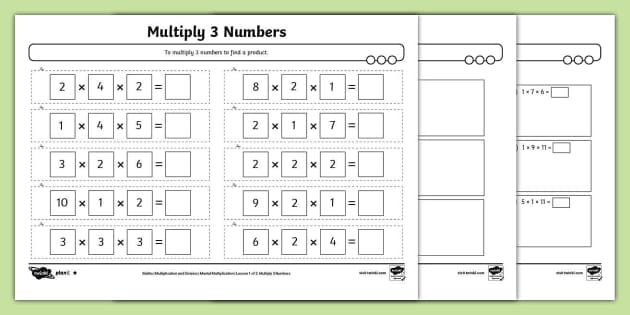 ? Multiply 3 Numbers Differentiated Activity Sheets
