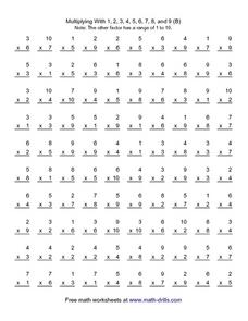 Multiplying With 1, 2, 3, 4, 5, 6, 7, 8, and 9 (B) Worksheet for ...