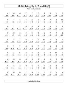 Multiplying With 6, 7, 8 (C) Worksheet for 3rd - 5th Grade ...