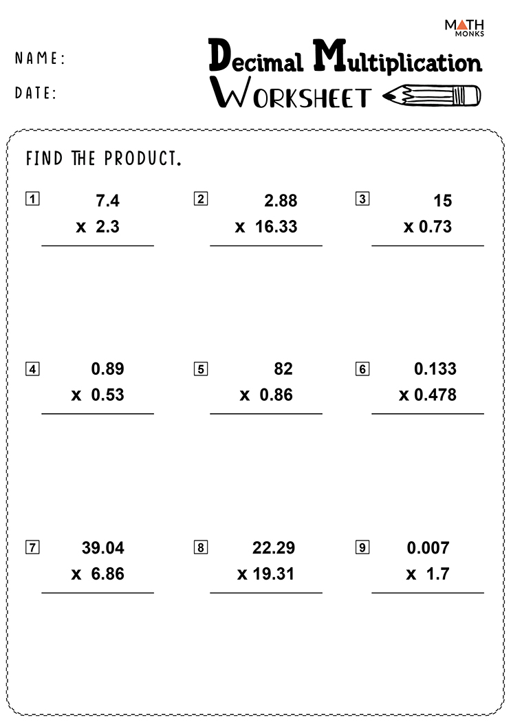 Multiplying Decimals Worksheets - Math Monks