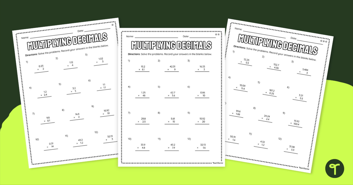 Multiplying with Decimals - Differentiated Worksheets | Teach Starter