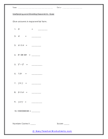 Multiplying and Dividing Exponents Worksheets