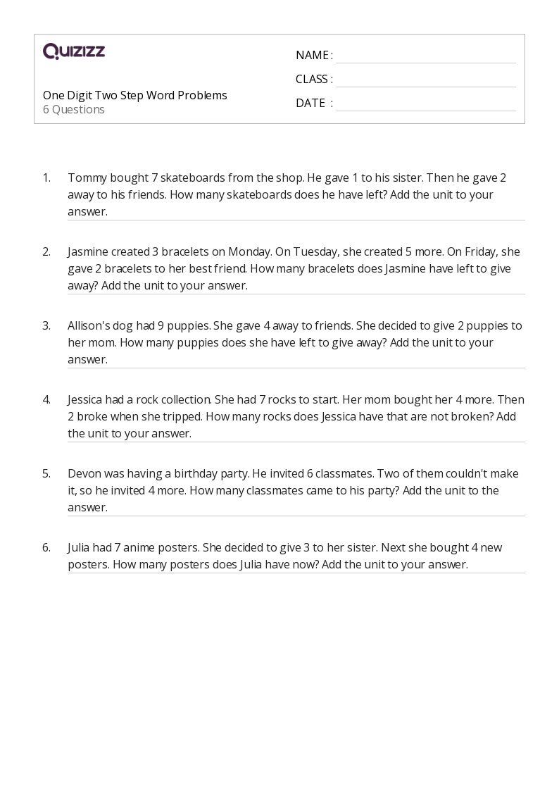 50+ One-Digit Multiplication Word Problems worksheets for 1st ...